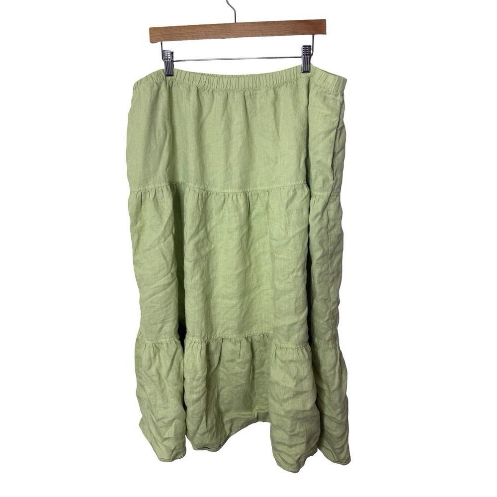Loft Beach sz XXL Green tiered 100% linen maxi dress